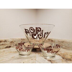 Popcorn Serving Bowls, Wheaton Glass Bowls, 1 Serving Bowl & 2 Individual Bowls